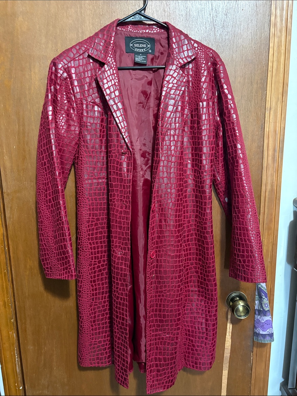 Vintage-90’s Wine Red Faux Croc Long Jacket